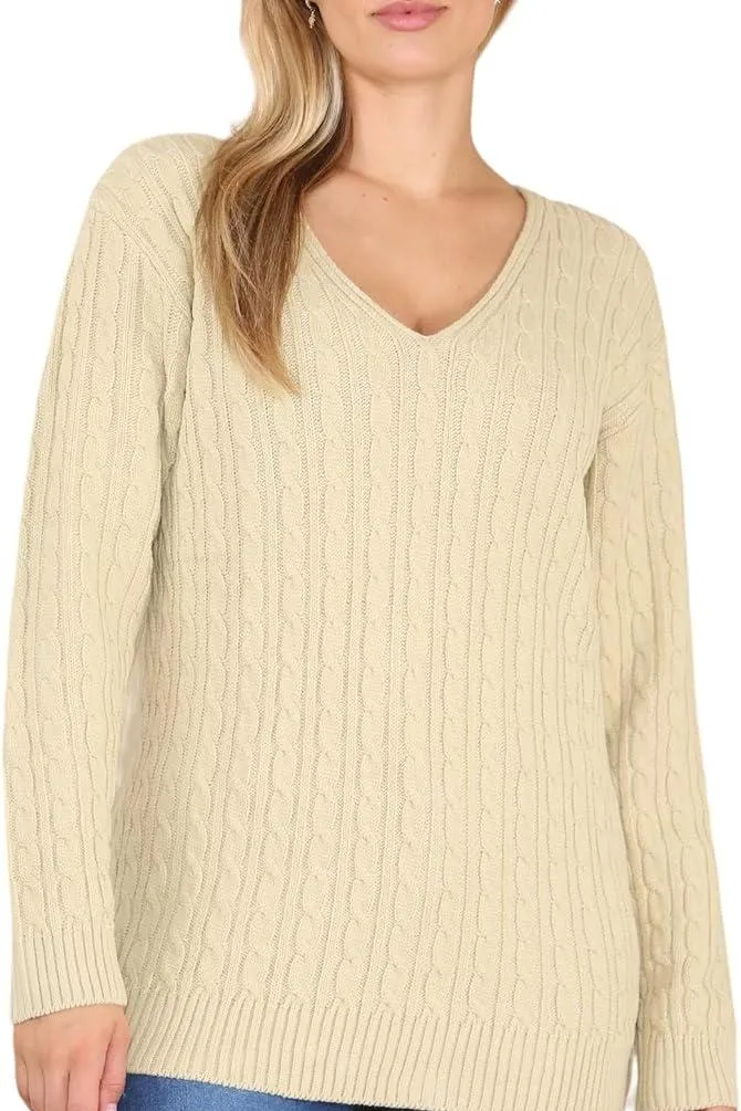 Cable Knitted V-Neck Sweater Top