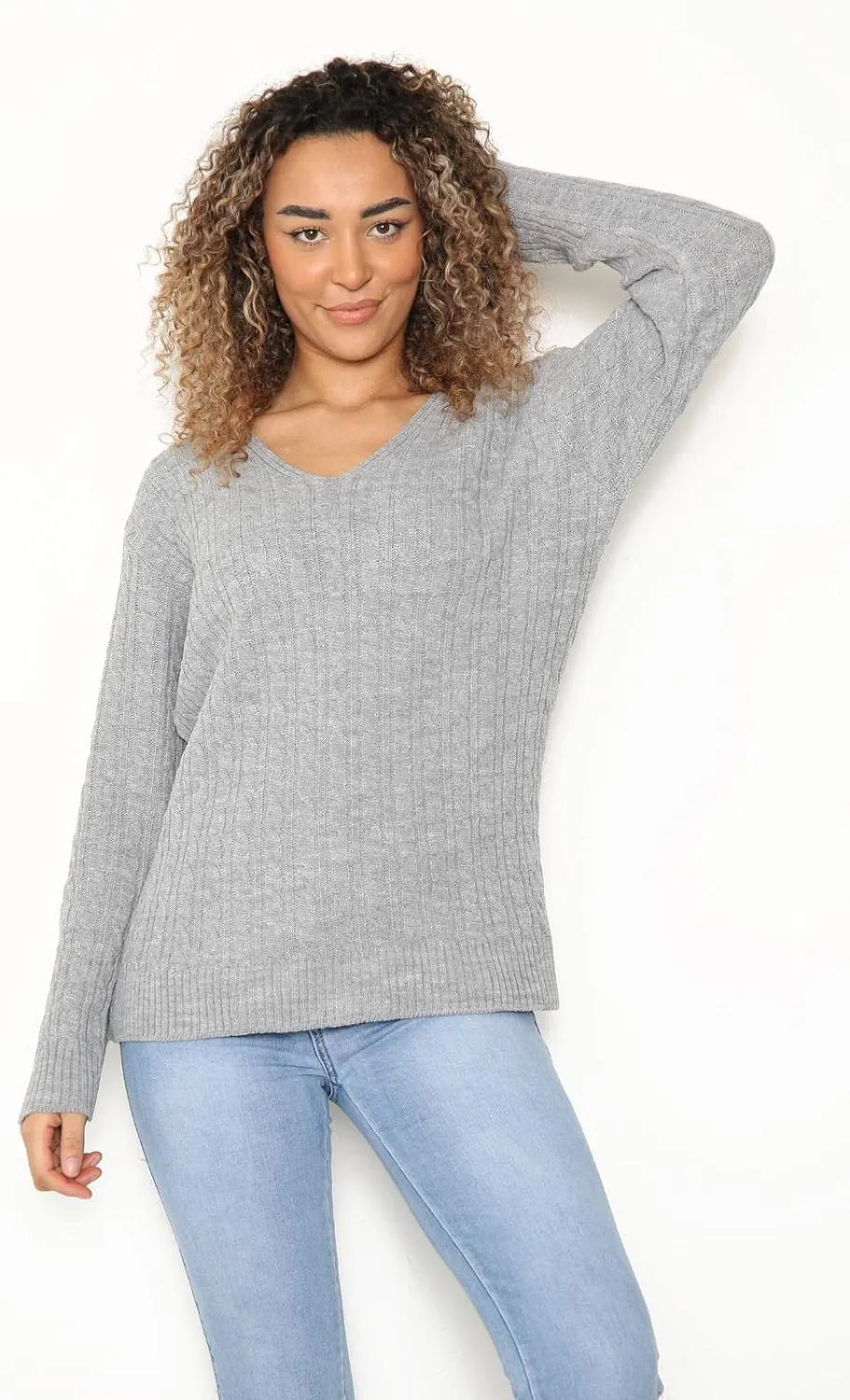 Cable Knitted V-Neck Sweater Top