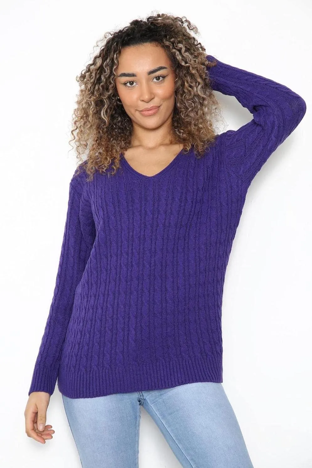 Cable Knitted V-Neck Sweater Top