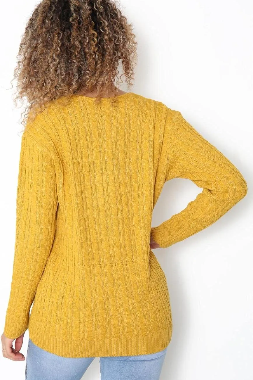 Cable Knitted V-Neck Sweater Top