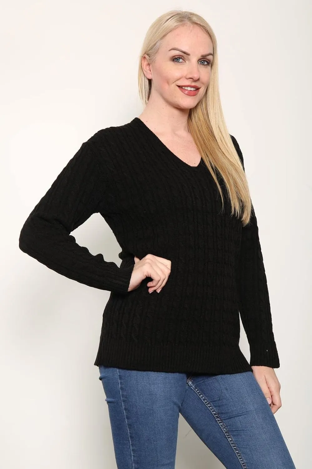 Cable Knitted V-Neck Sweater Top