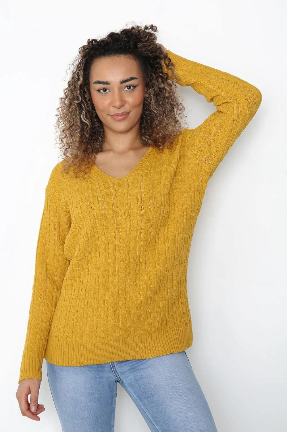 Cable Knitted V-Neck Sweater Top