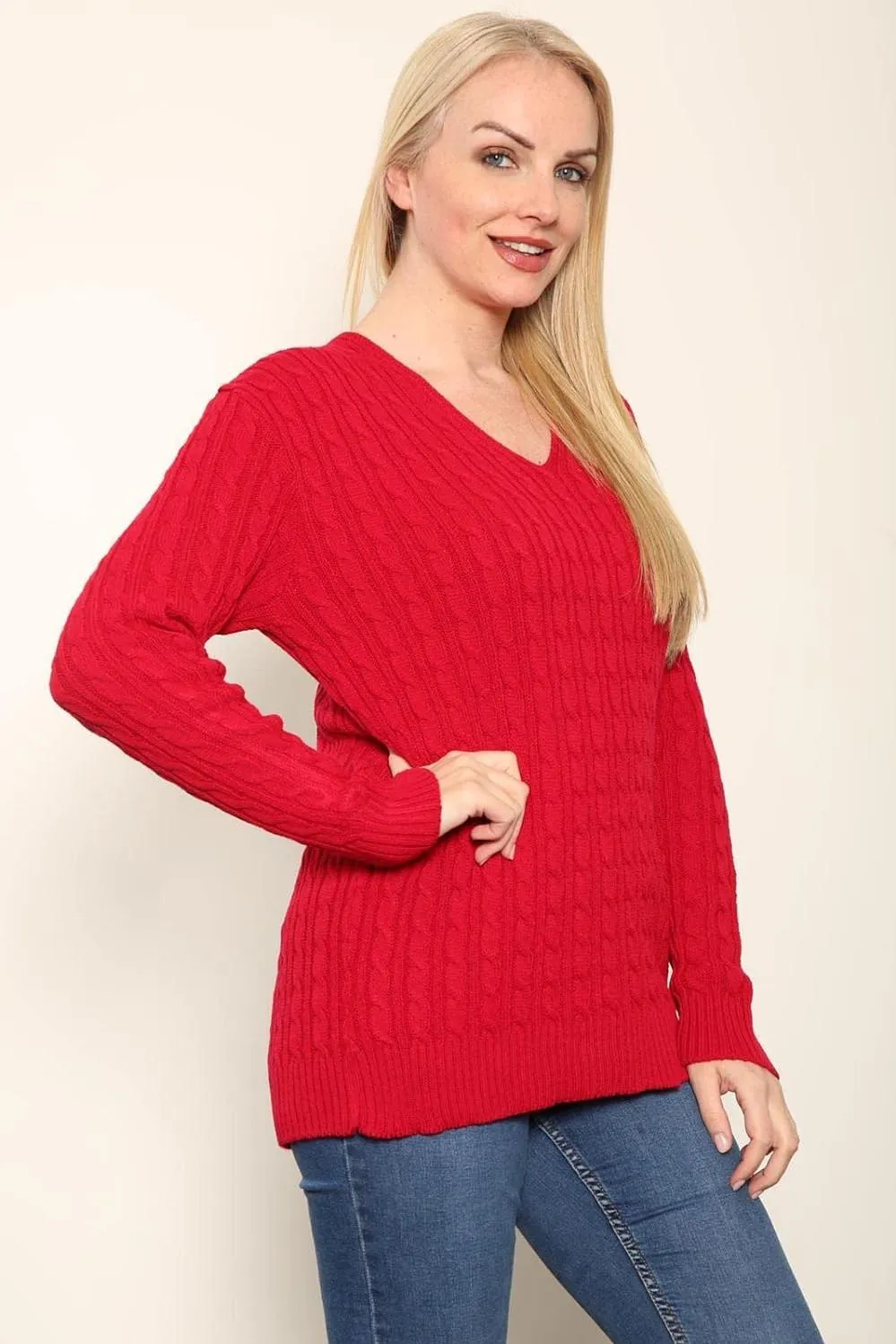 Cable Knitted V-Neck Sweater Top
