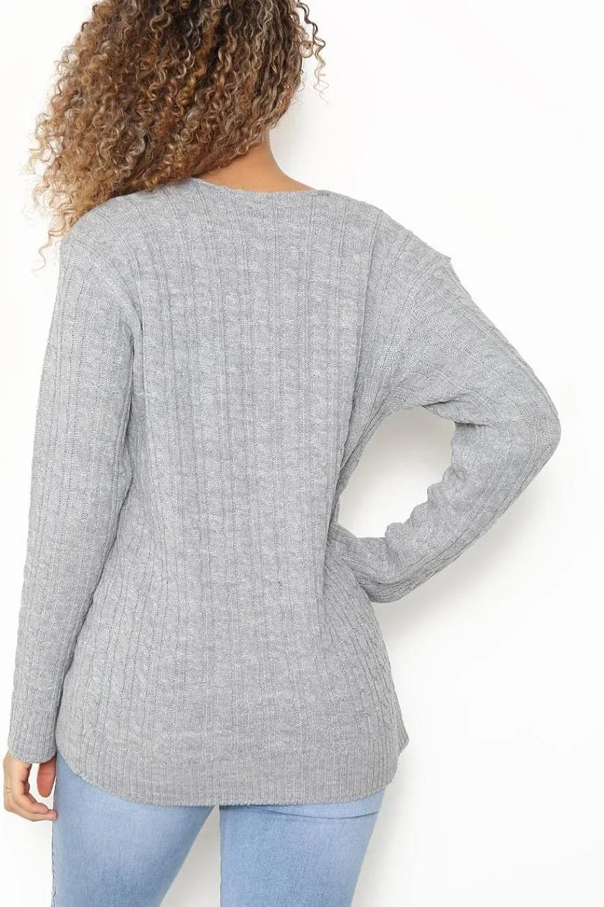 Cable Knitted V-Neck Sweater Top