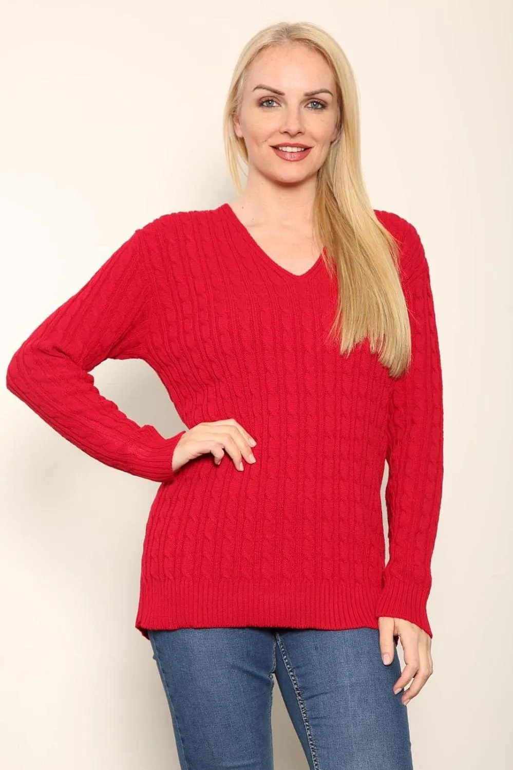 Cable Knitted V-Neck Sweater Top