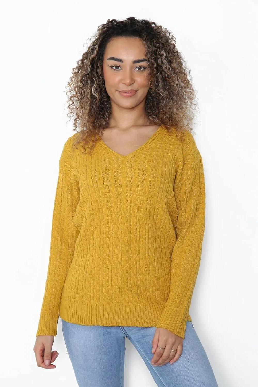 Cable Knitted V-Neck Sweater Top