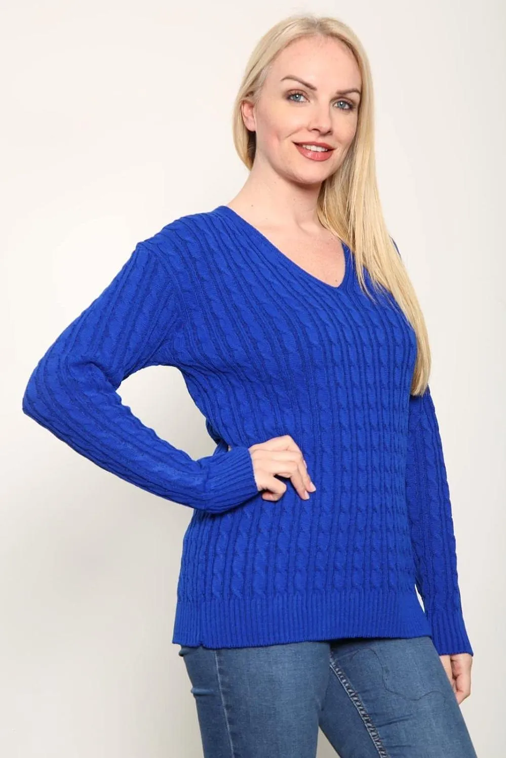 Cable Knitted V-Neck Sweater Top