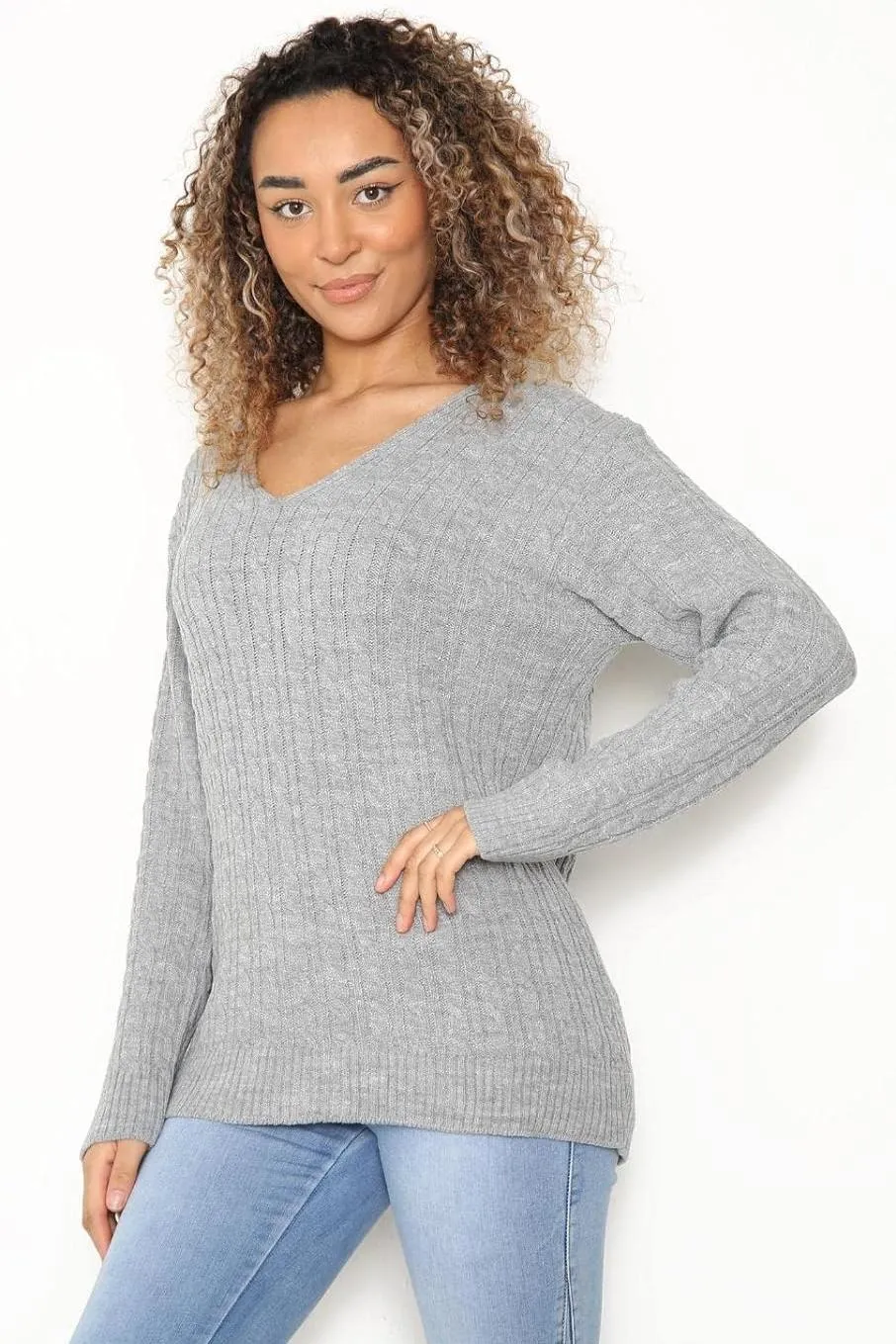 Cable Knitted V-Neck Sweater Top