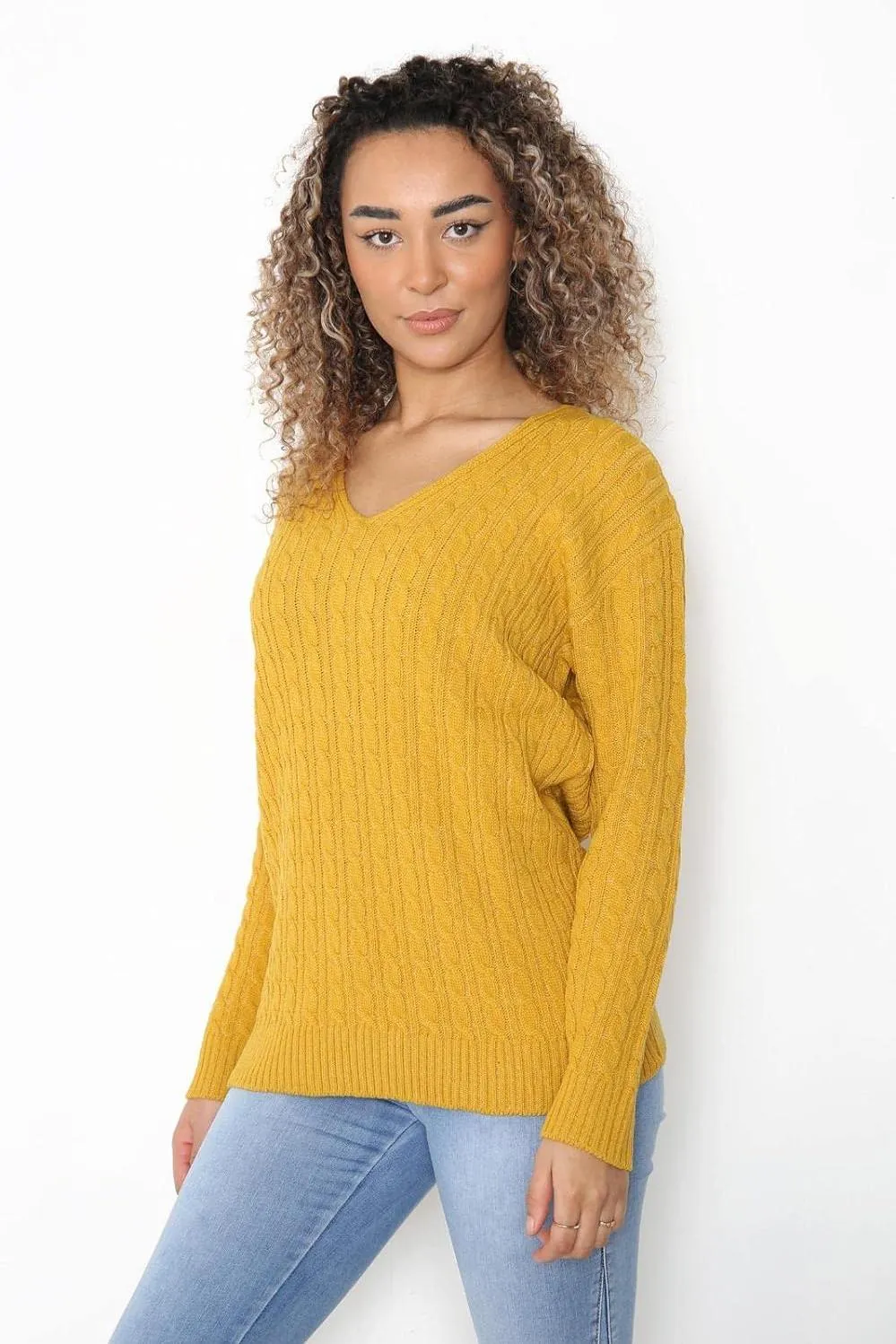Cable Knitted V-Neck Sweater Top