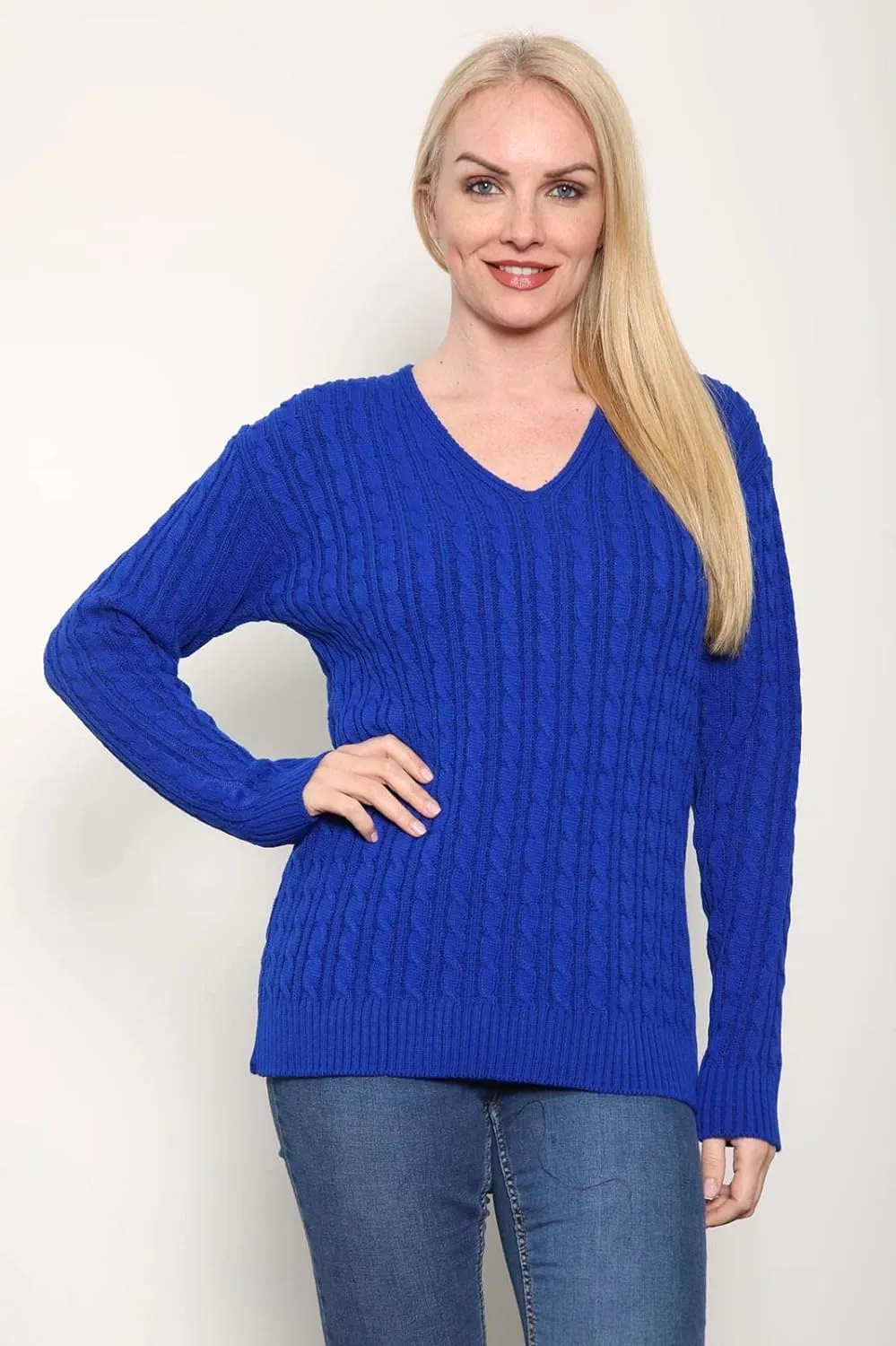 Cable Knitted V-Neck Sweater Top