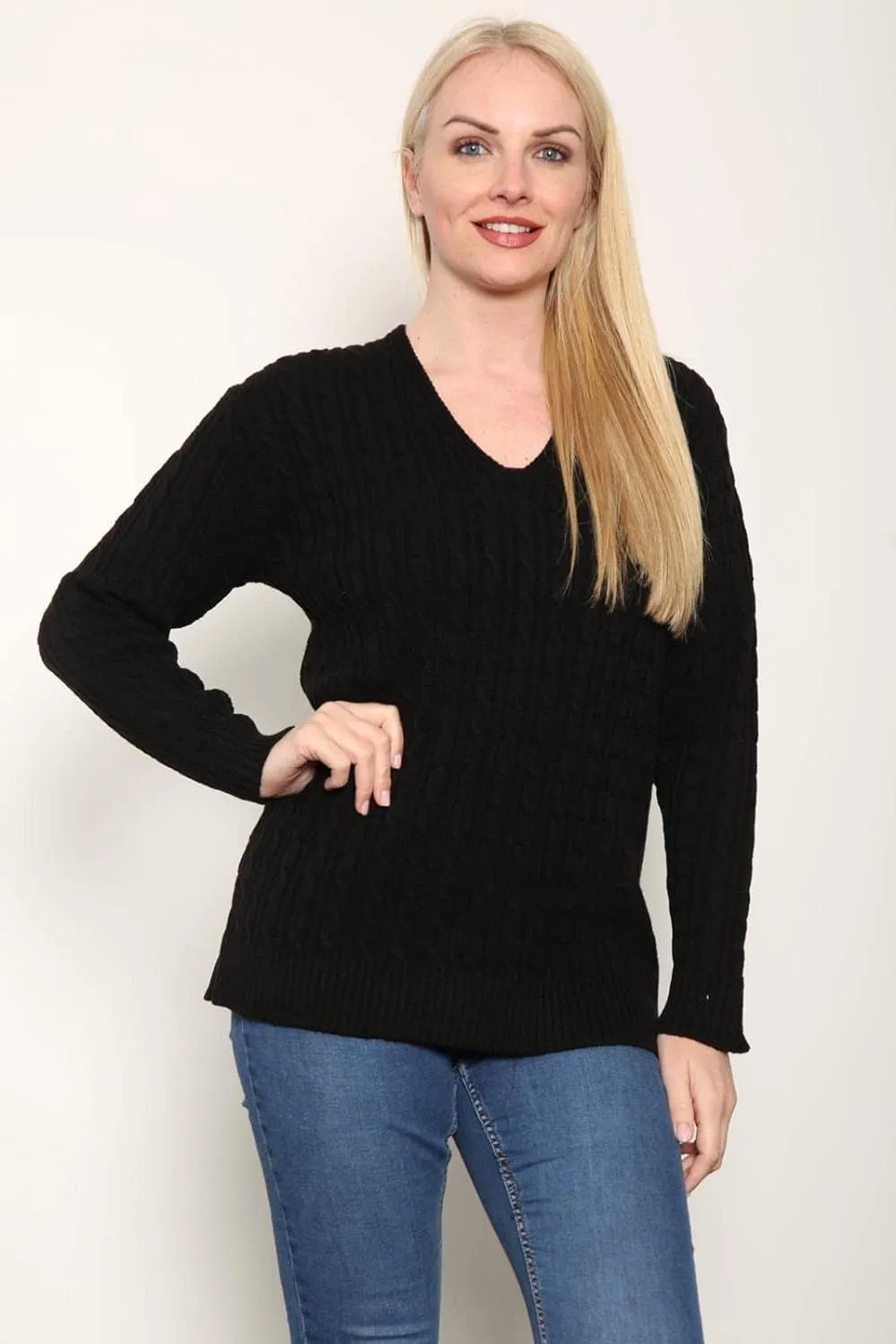 Cable Knitted V-Neck Sweater Top