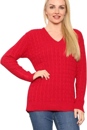 Cable Knitted V-Neck Sweater Top