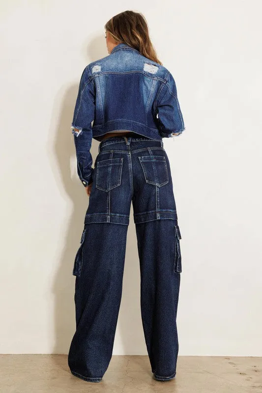 Cargo Pocket Wide Leg Jeans