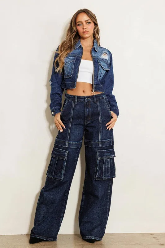 Cargo Pocket Wide Leg Jeans