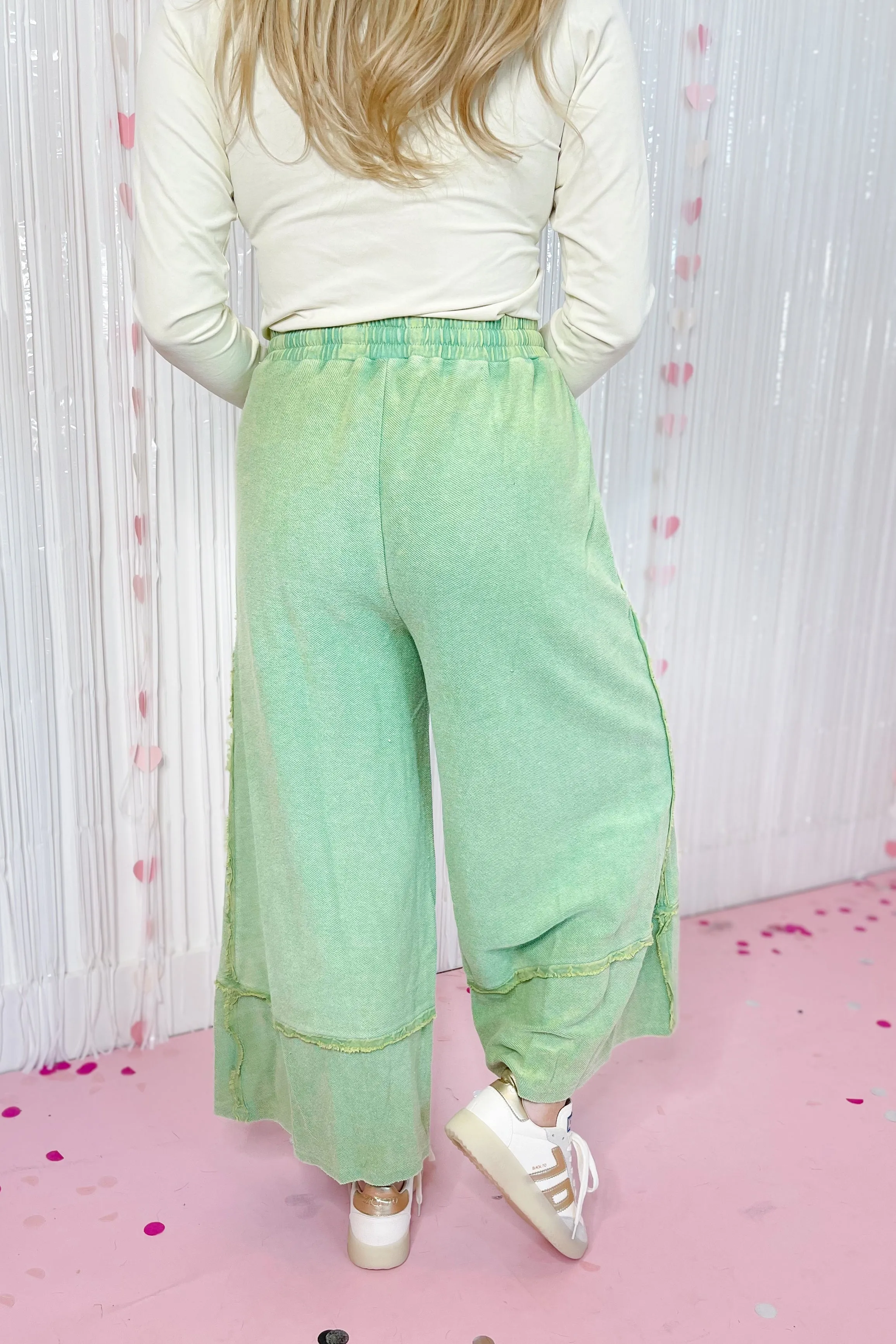 Caris Mineral Washed Upside Down Terry Knit Wide Leg Palazzo Pants