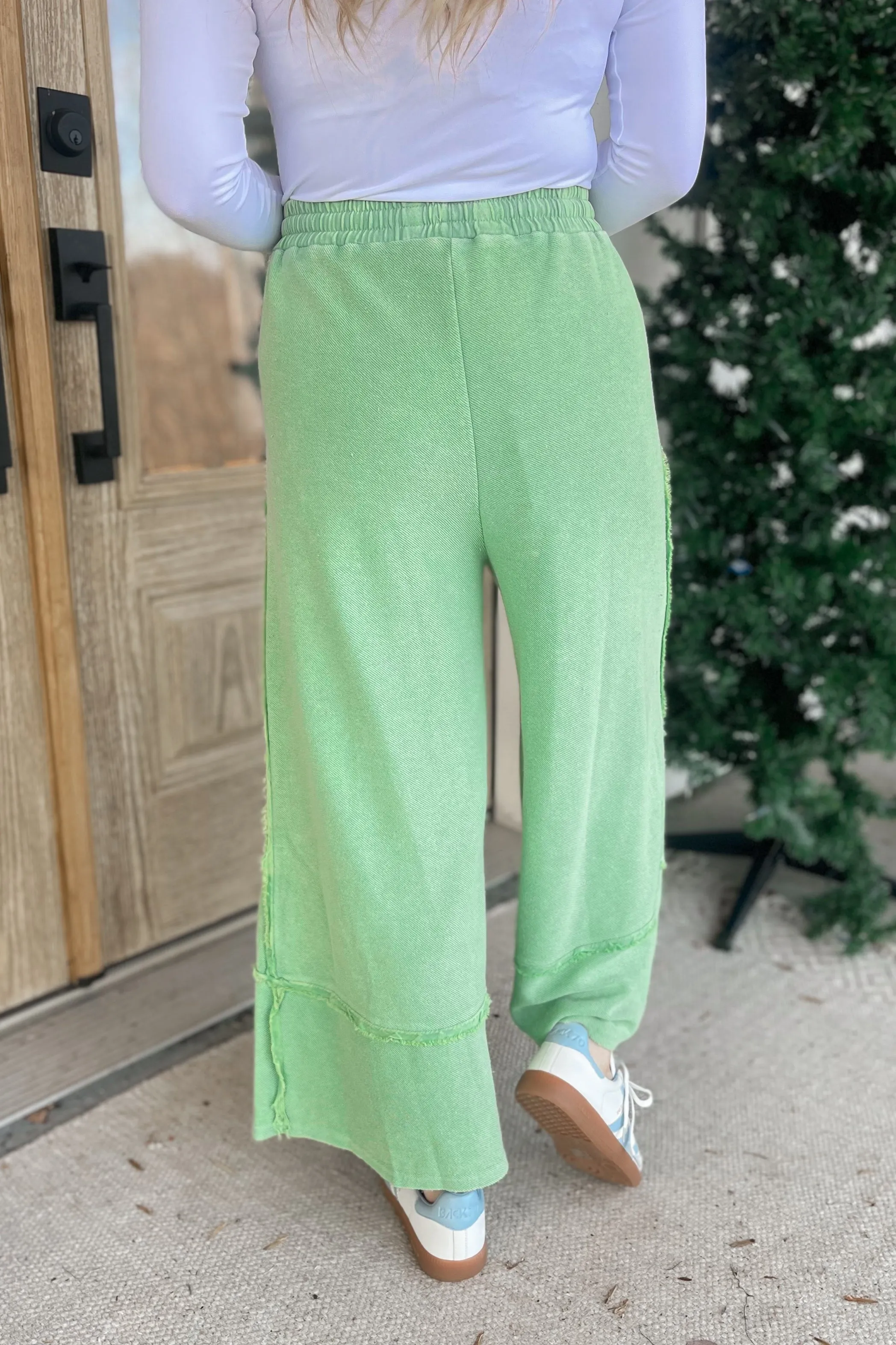 Caris Mineral Washed Upside Down Terry Knit Wide Leg Palazzo Pants