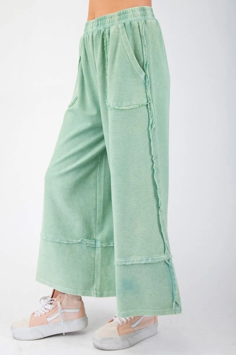Caris Mineral Washed Upside Down Terry Knit Wide Leg Palazzo Pants