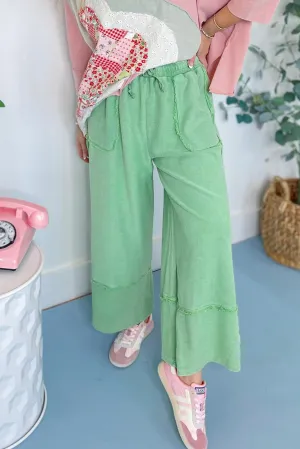 Caris Mineral Washed Upside Down Terry Knit Wide Leg Palazzo Pants