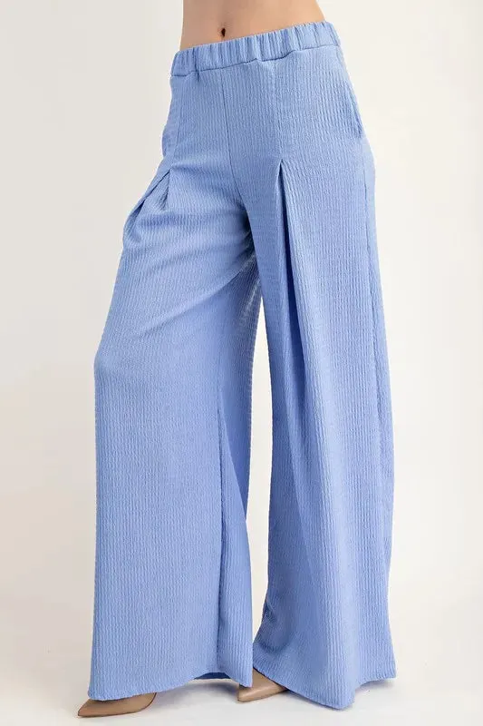 Celeste Textured Wide-Leg Pants with Pockets
