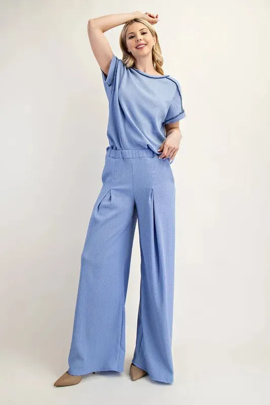 Celeste Textured Wide-Leg Pants with Pockets