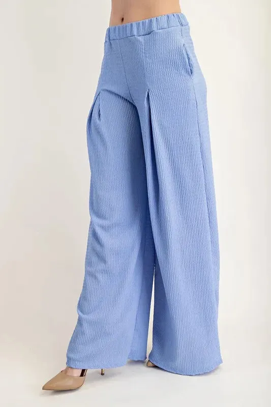 Celeste Textured Wide-Leg Pants with Pockets