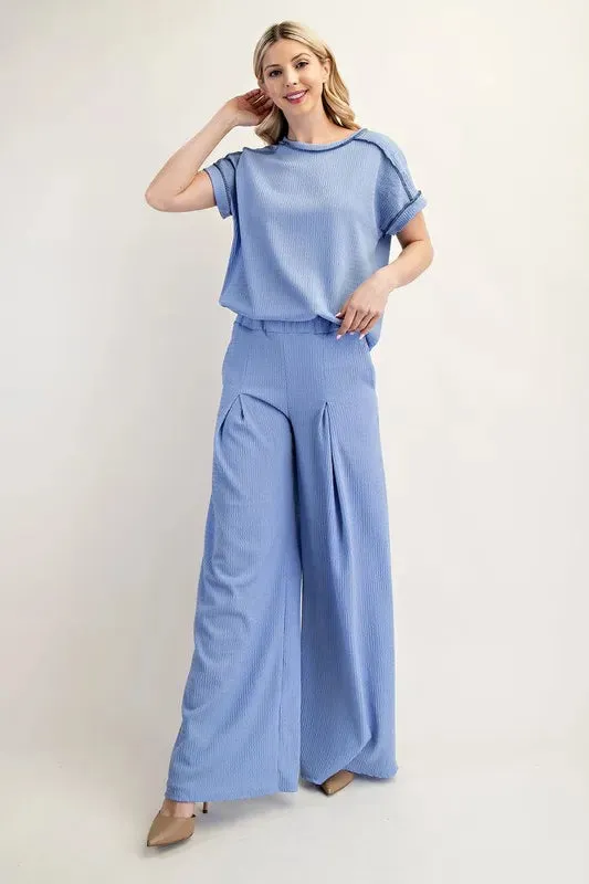 Celeste Textured Wide-Leg Pants with Pockets
