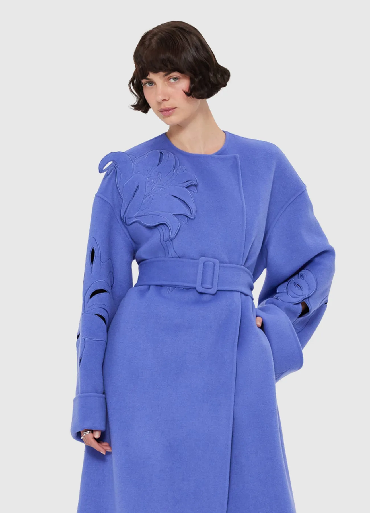 Celestine Appliqué Wool Coat - Moonlight