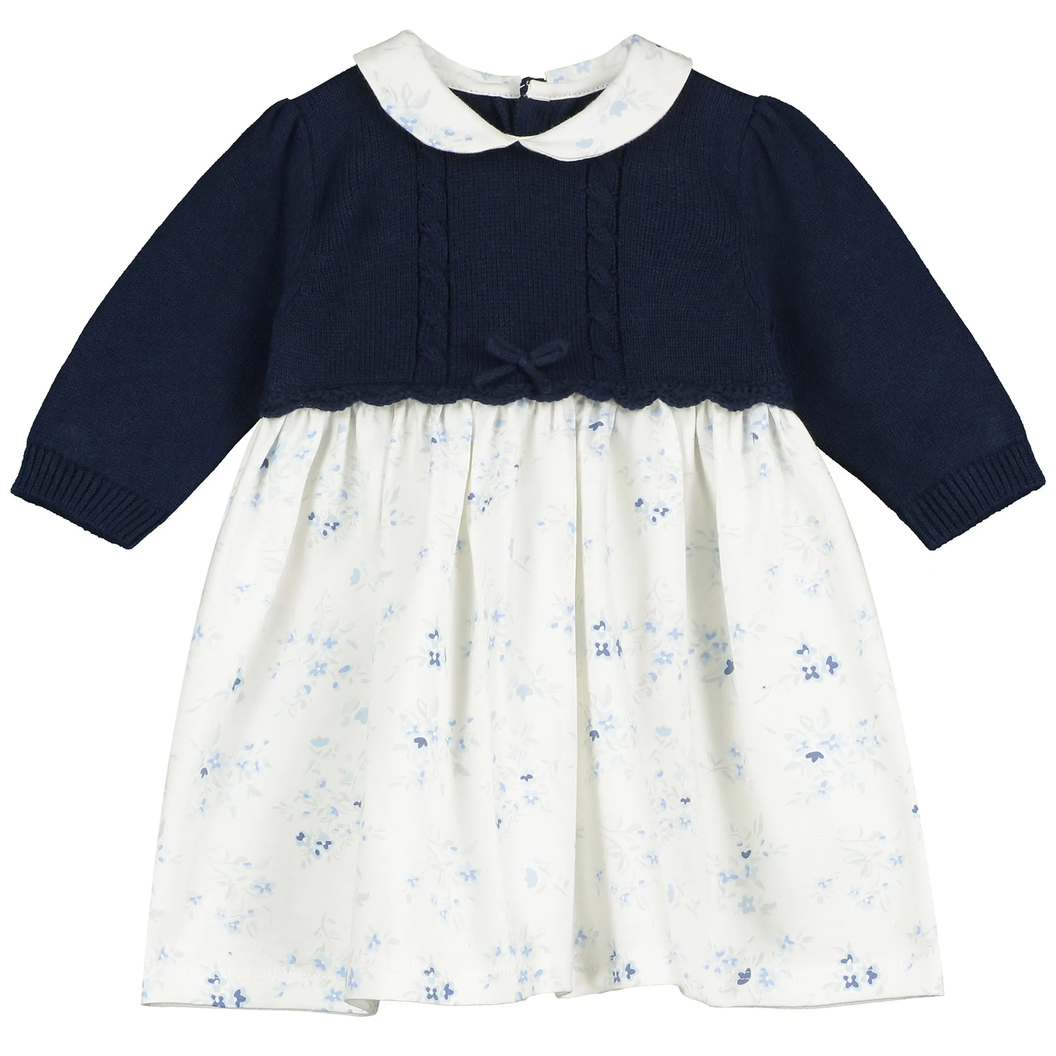 Cerys Navy Girls Floral Dress with Tights