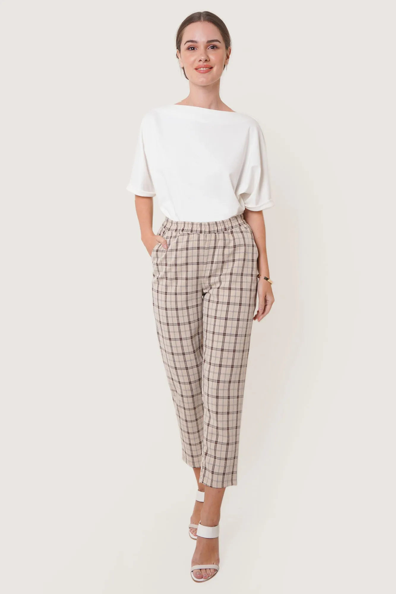 Checkered Ankle-Length Pull Up Cozy Pants