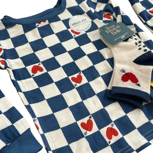 Checkered Love Bamboo Pajama Set with Socks