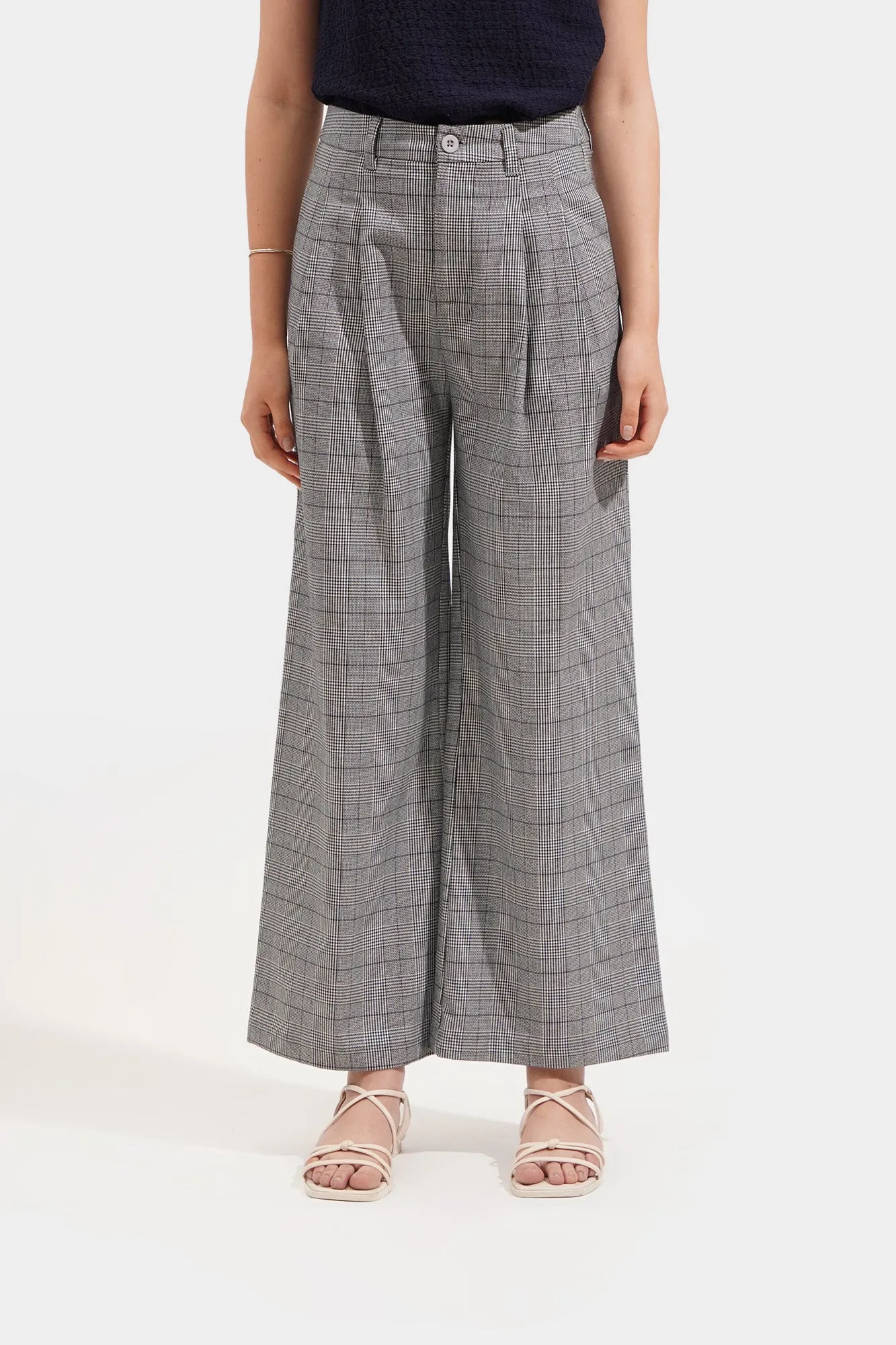 Checkered Wide Leg Trousers