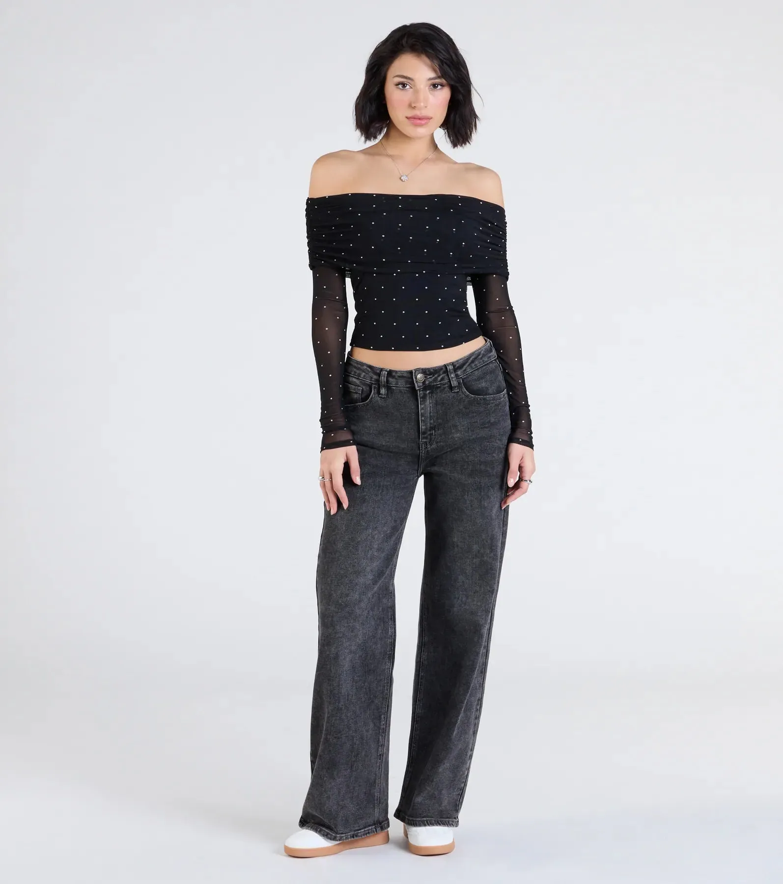 Chic Affection Off-The-Shoulder Polka Dot Top