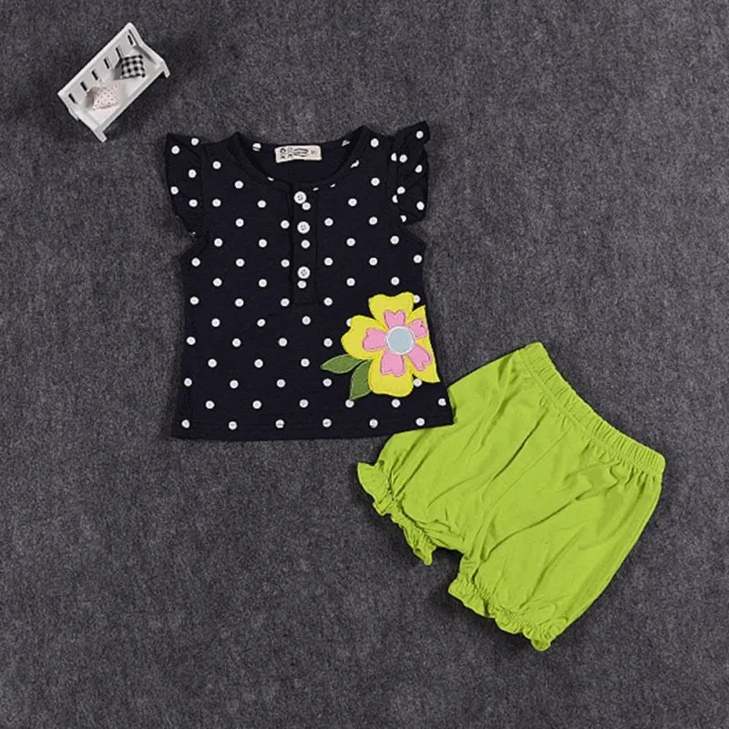 Children Girls Clothing Set Cute Short Sleeve Tops Short Pants Outfit Clothes NW