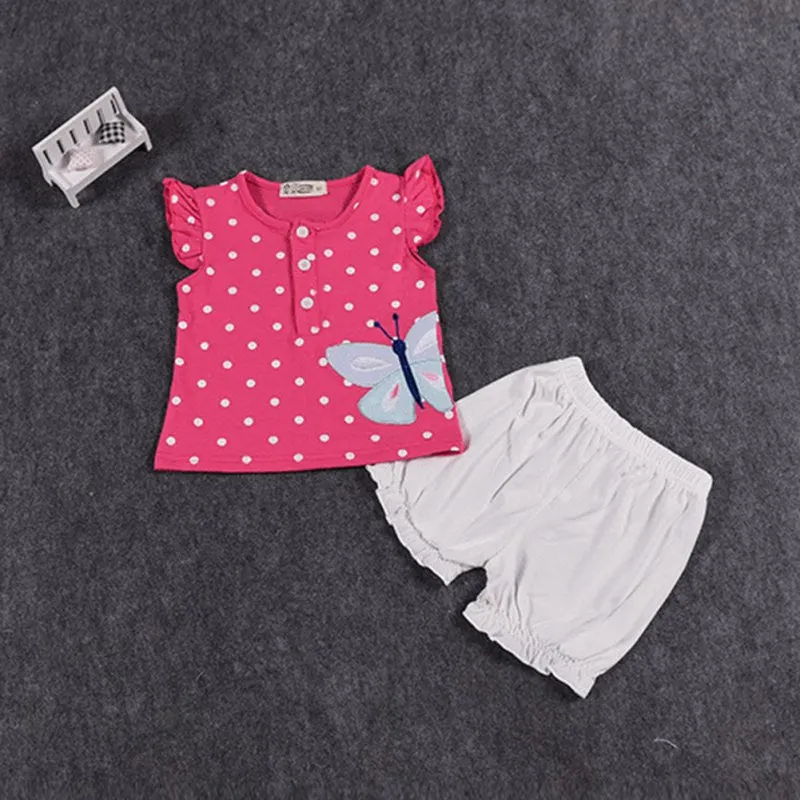 Children Girls Clothing Set Cute Short Sleeve Tops Short Pants Outfit Clothes NW