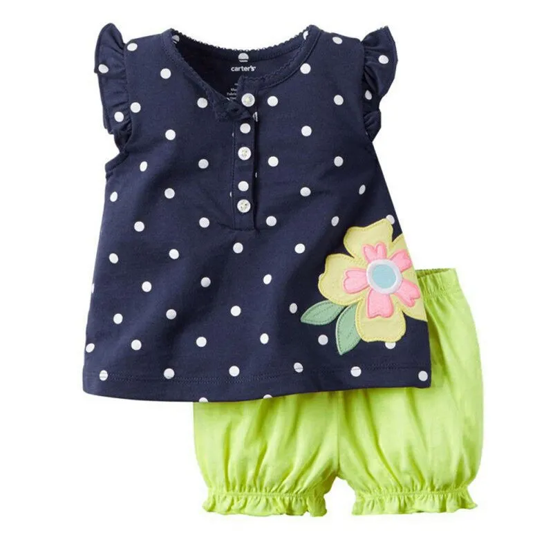 Children Girls Clothing Set Cute Short Sleeve Tops Short Pants Outfit Clothes NW