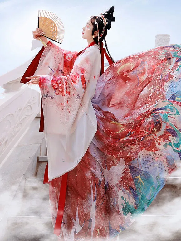 Chinese Style Lolita OP Dress 3-Piece Set Eric White Long Sleeves Polyester Lolita Dress Outfit