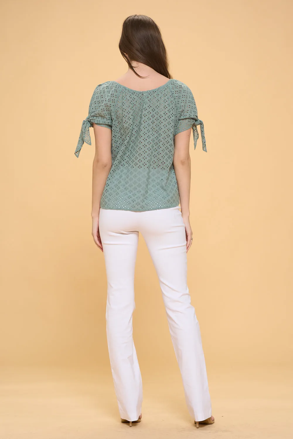 COLD SHOULDER SLIT TIE PEASANT BLOUSE TOP