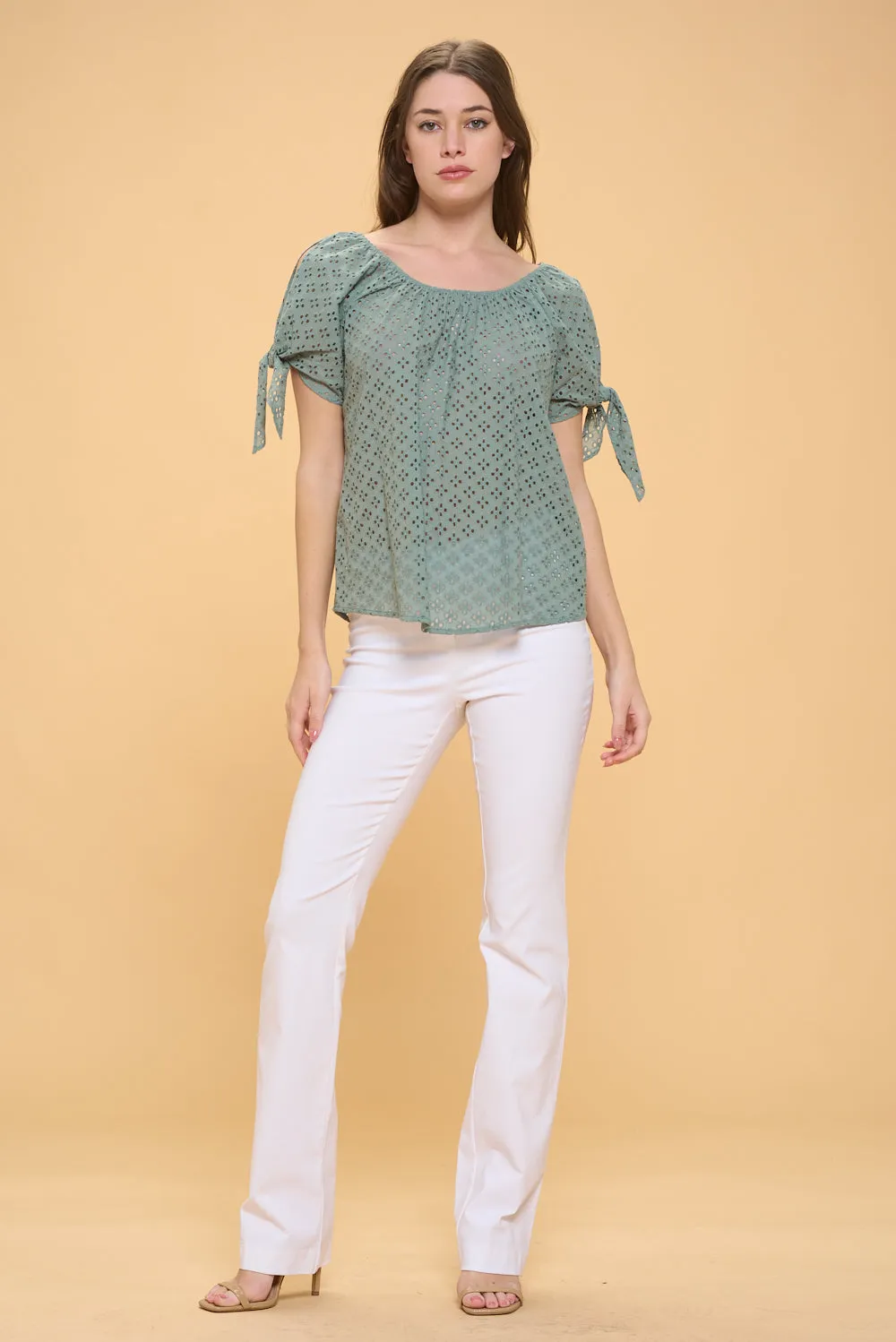 COLD SHOULDER SLIT TIE PEASANT BLOUSE TOP