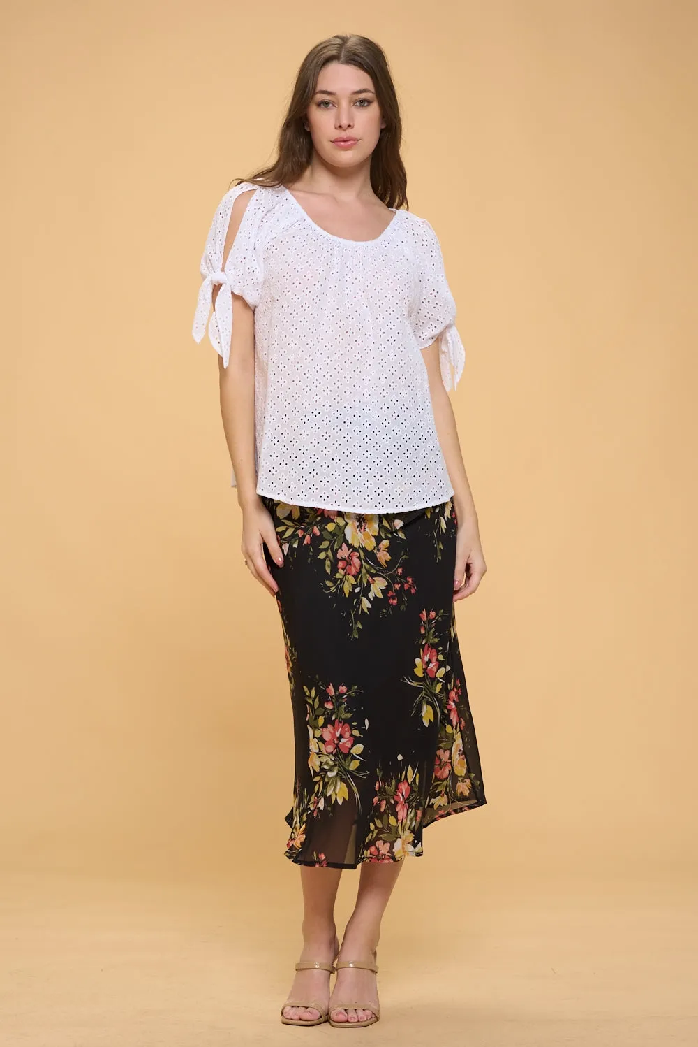COLD SHOULDER SLIT TIE PEASANT BLOUSE TOP