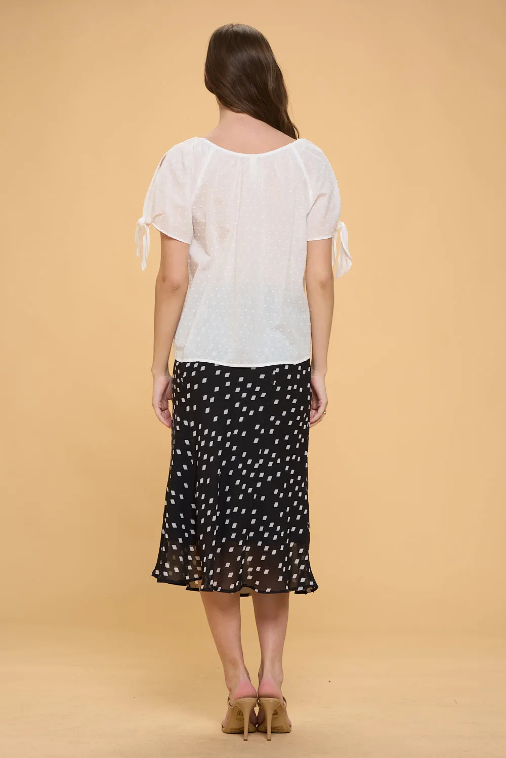 COLD SHOULDER SLIT TIE PEASANT BLOUSE TOP