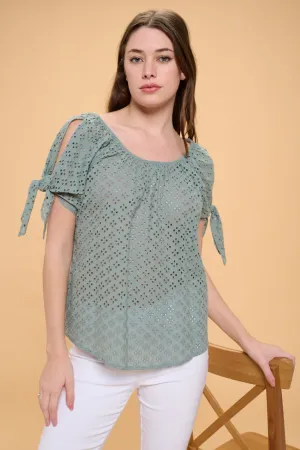 COLD SHOULDER SLIT TIE PEASANT BLOUSE TOP