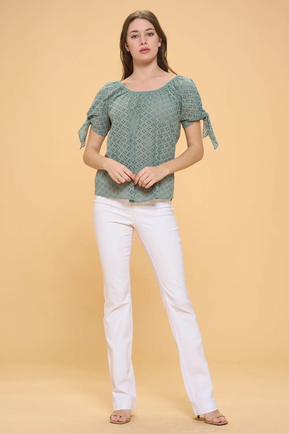 COLD SHOULDER SLIT TIE PEASANT BLOUSE TOP