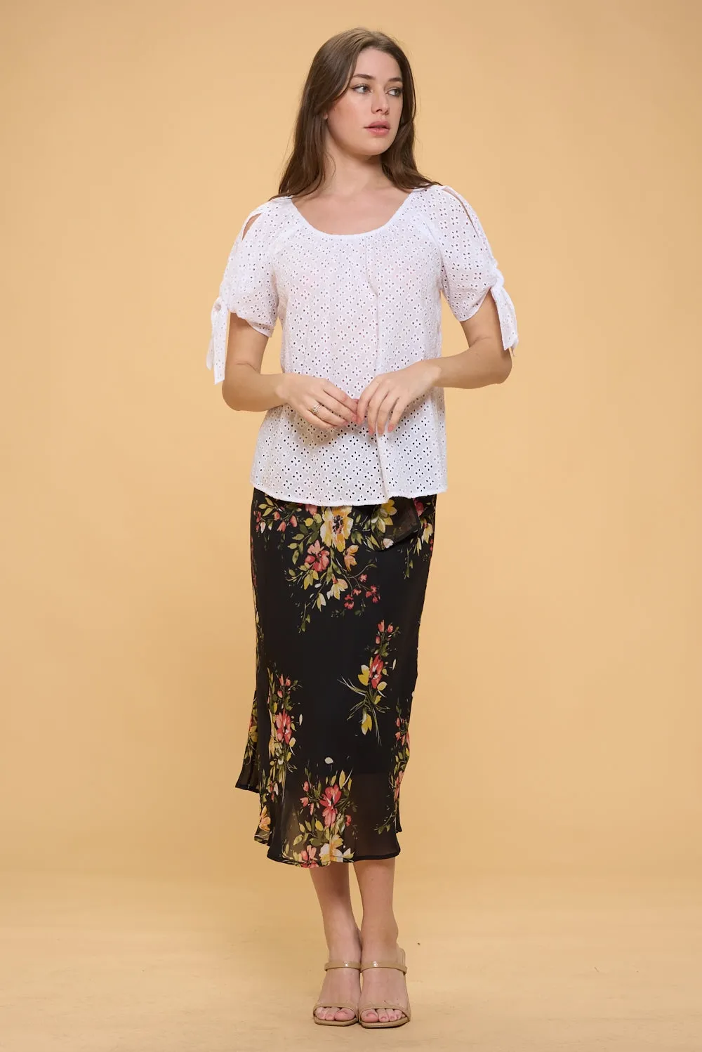 COLD SHOULDER SLIT TIE PEASANT BLOUSE TOP