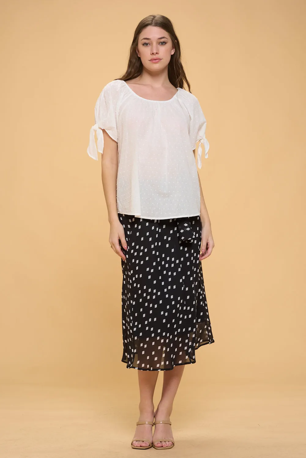 COLD SHOULDER SLIT TIE PEASANT BLOUSE TOP