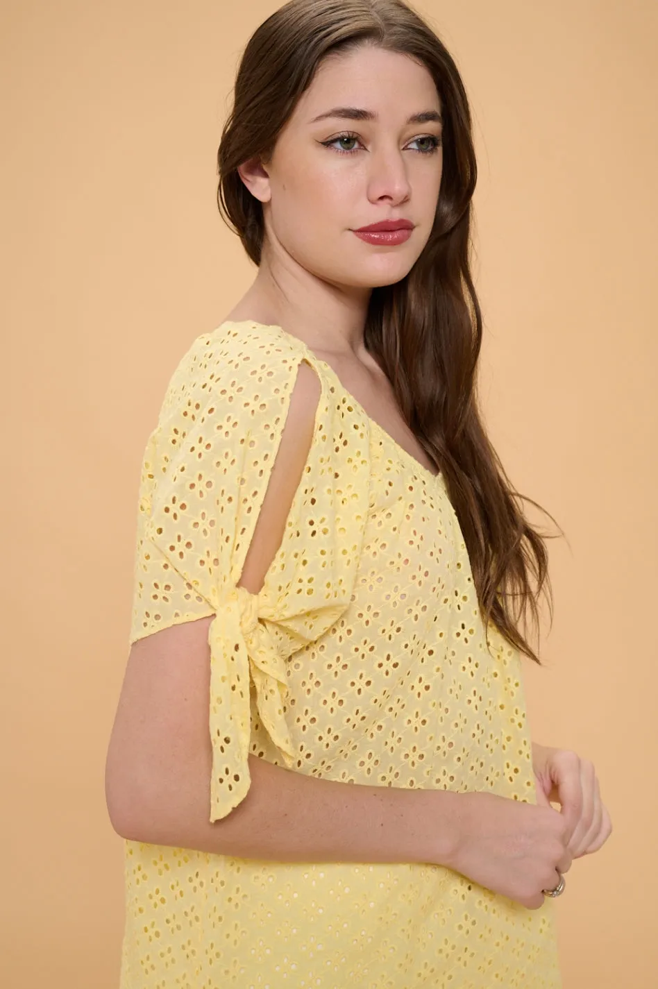 COLD SHOULDER SLIT TIE PEASANT BLOUSE TOP