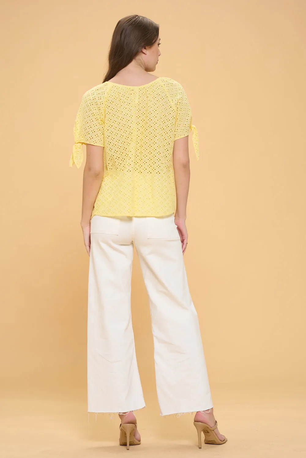 COLD SHOULDER SLIT TIE PEASANT BLOUSE TOP