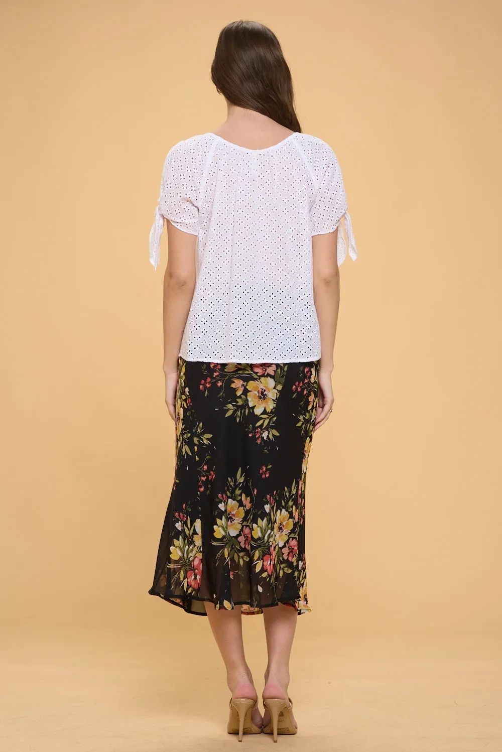 COLD SHOULDER SLIT TIE PEASANT BLOUSE TOP