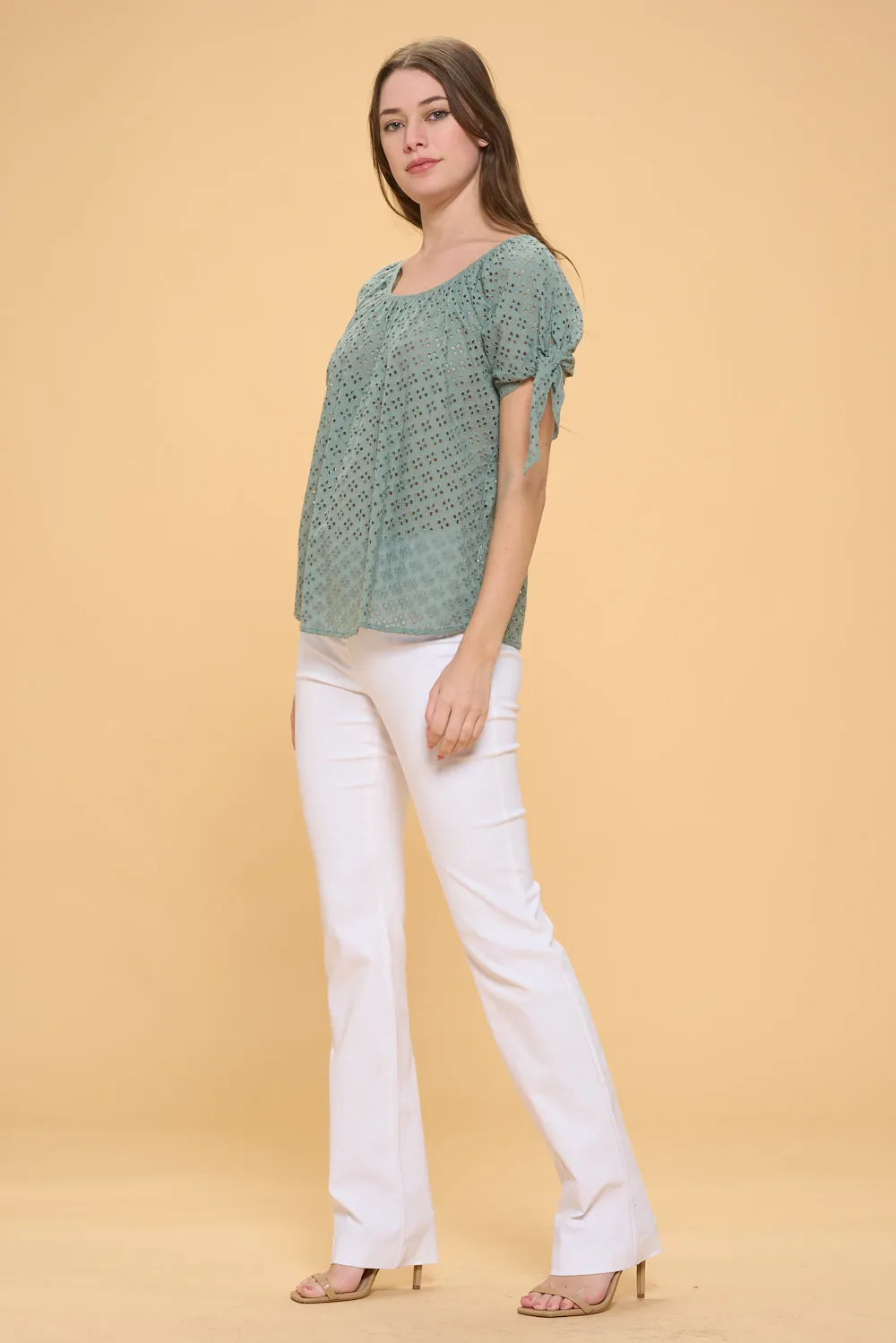 COLD SHOULDER SLIT TIE PEASANT BLOUSE TOP