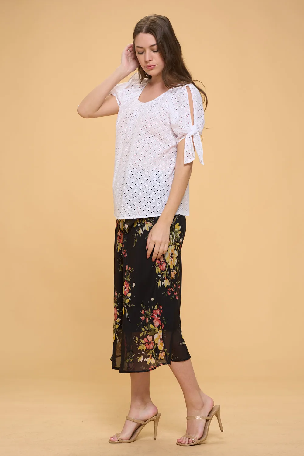 COLD SHOULDER SLIT TIE PEASANT BLOUSE TOP