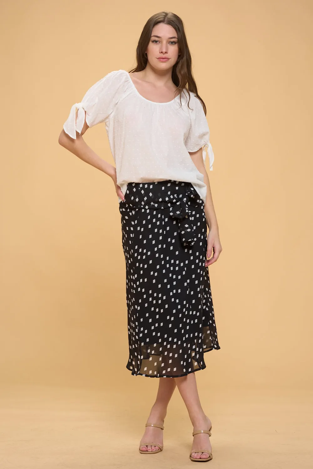 COLD SHOULDER SLIT TIE PEASANT BLOUSE TOP